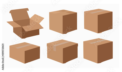 Cardboard Parcel Box Mockup Vector Illustration for Packaging and Delivery