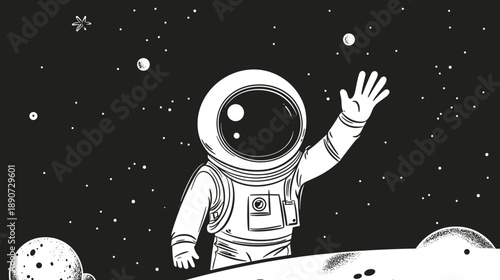 Astronaut Waving Hand in Space Suit.