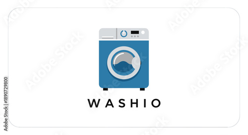Blue Front Load Washing Machine Icon.