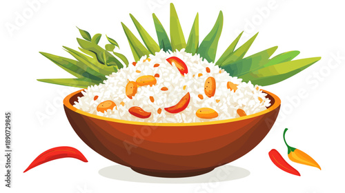 Bowl of Rice with Vegetables and Spices.