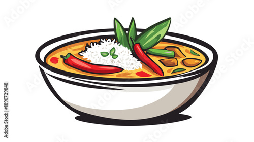 Bowl of Spicy Yellow Curry with Rice.