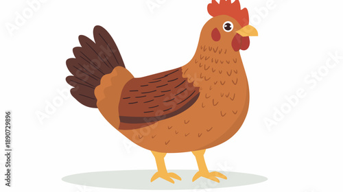 Brown Chicken Standing on White Background.