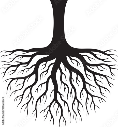 Tree Roots Silhouette – Root System Vector Black on White