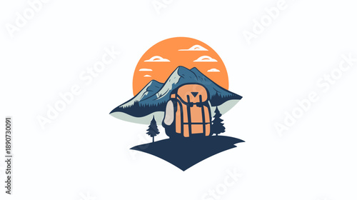 Cartoon Hiker with Backpack and Trekking Poles.