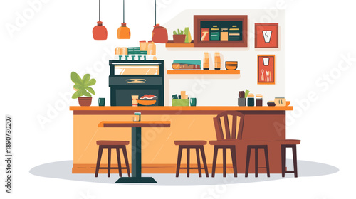 Coffee Shop Counter with Bar Stools.