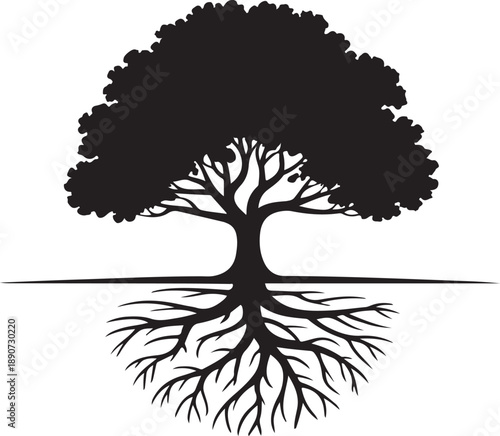 Tree Roots Silhouette – Root System Vector Black on White