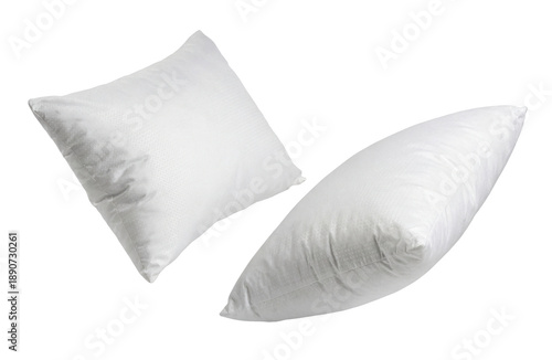 Tableau sur toile two plump white throw pillows with a subtle geometric pattern, one angled and the other lying flat, isolated on a transparent background