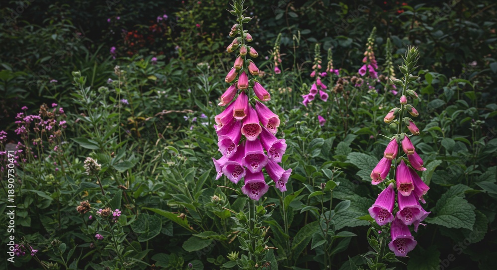 Obraz premium Vibrant Pink Foxglove Flowers in Lush Garden Setting Digital Photography Nature Beauty