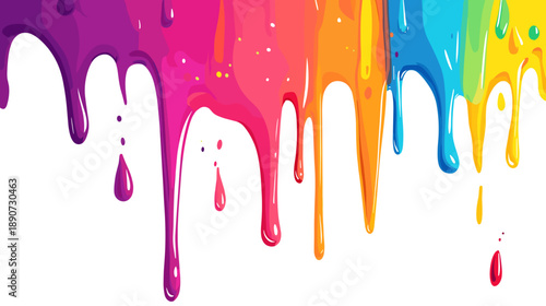 Colorful Paint Dripping Down on White.