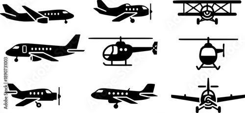Airplan set of silhouette. Airplane icon set vector on white background

