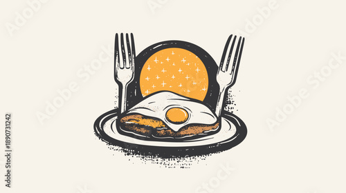 Egg on Toast with Forks on Plate.