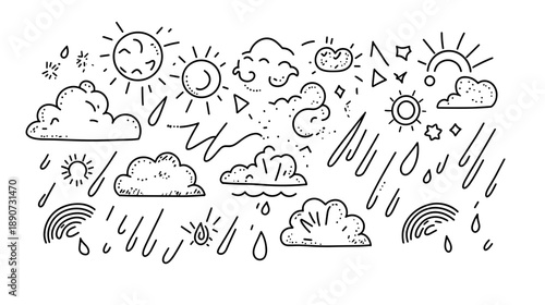 Hand Drawn Weather Symbols and Icons.