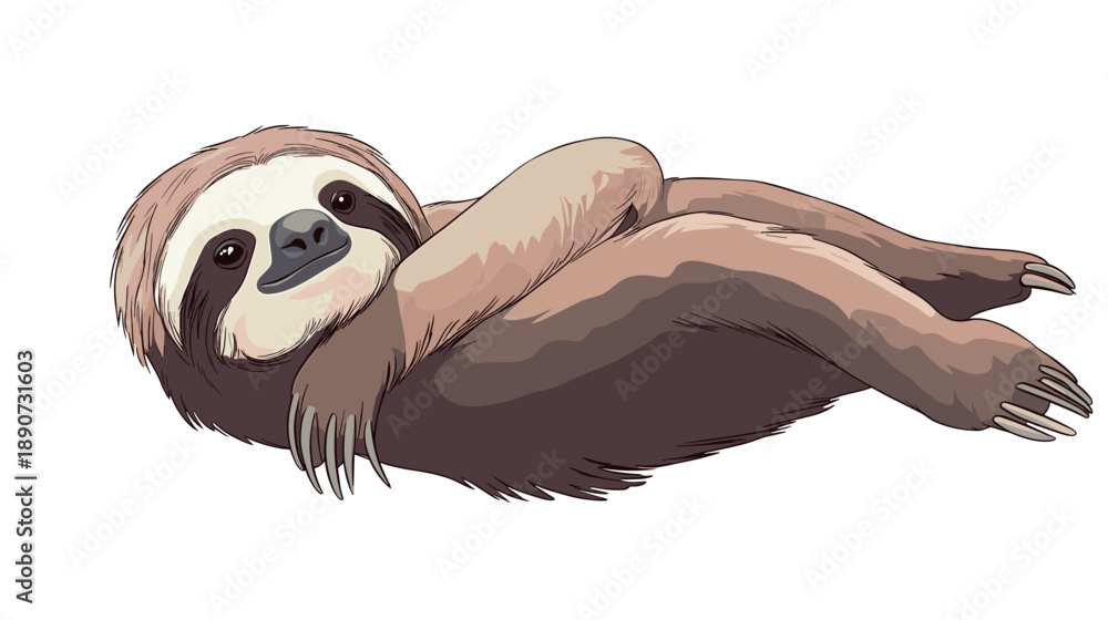 Naklejka premium Illustration of a Sloth Hanging Upside Down.