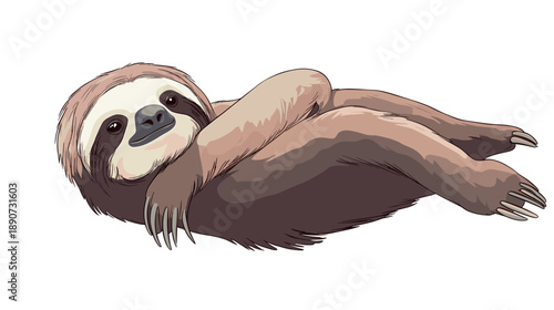 Illustration of a Sloth Hanging Upside Down.