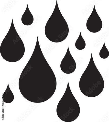 “Raindrop Silhouette – Rain Drop Vector Black on White