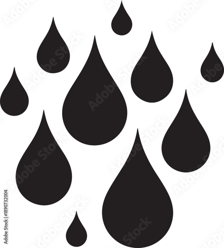 “Raindrop Silhouette – Rain Drop Vector Black on White