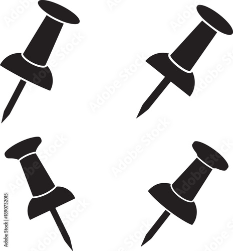 Four black push pins in silhouette style