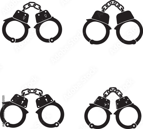 Four pairs of metal handcuffs in silhouette style