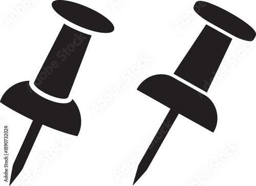 Two black push pins in silhouette style