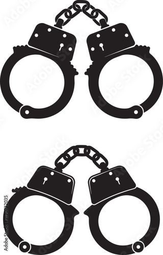 A pair of black metal handcuffs in silhouette style
