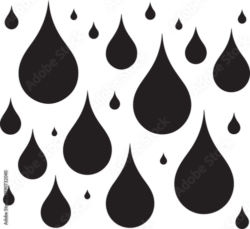 “Raindrop Silhouette – Rain Drop Vector Black on White