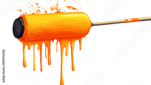 Paint Roller with Orange Paint Dripping.