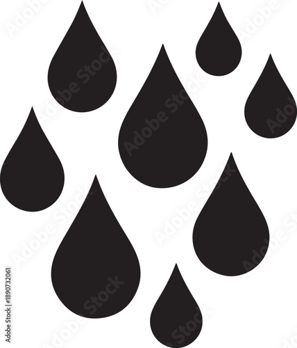 “Raindrop Silhouette – Rain Drop Vector Black on White