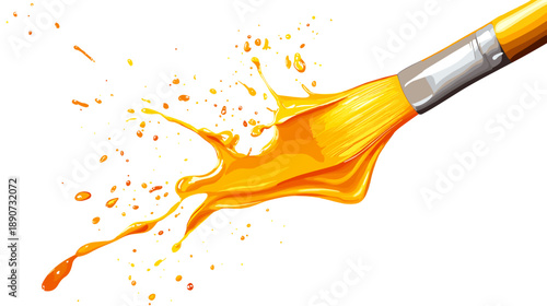 Paintbrush with Vibrant Orange Paint Splash.