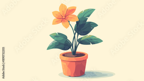 Potted Plant with Orange Flower Illustration.