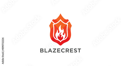 Red Shield Logo with Flame Design.