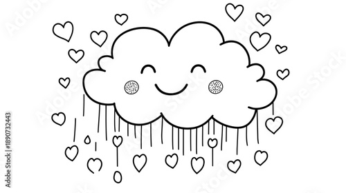Smiling Cartoon Cloud with Heart Rain.