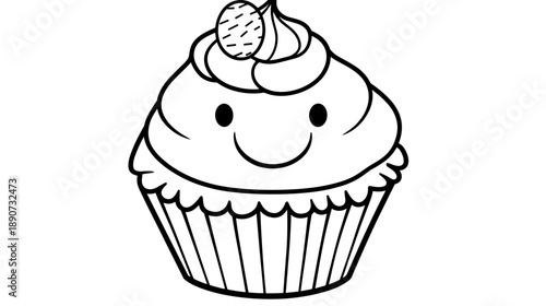 Smiling Cupcake with Frosting and Decoration.