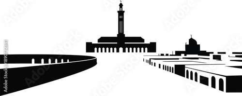 Abu dhabi united arab emirates city skyline silhouette illustration with grand mosque and towers