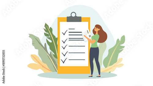 Woman Checking Items on Clipboard List.
