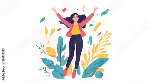 Woman Jumping with Joy and Freedom.