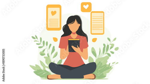 Woman Sitting Cross Legged with Tablet.