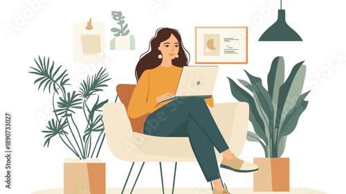 Woman Sitting with Laptop on Lap.