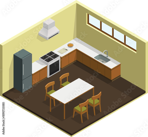 Home kitchen and dining room illustration
