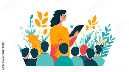 Woman Teaching Children with Digital Tablet.