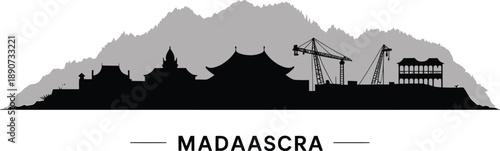 Madaascra skyline silhouette illustration with traditional architecture and construction cranes
