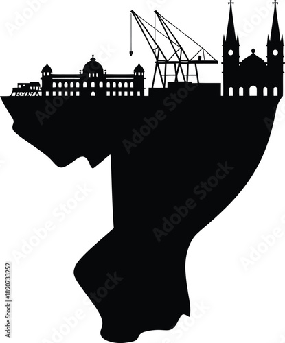 Map silhouette of maputo city in mozambique with famous landmarks in vector illustration style