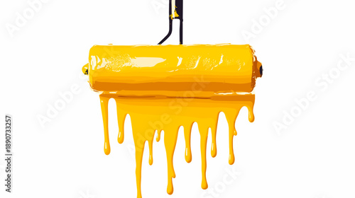 Yellow Paint Roller with Drips Isolated.