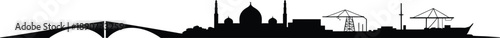 Middle eastern harbor skyline with dome mosque and industrial cranes silhouette on transparent