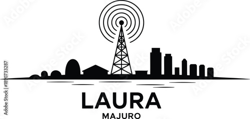 Minimalist laura majuro skyline vector illustration featuring broadcast tower and city profile
