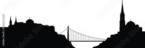 Tbilisi city skyline silhouette with peace bridge and old town architecture vector illustration