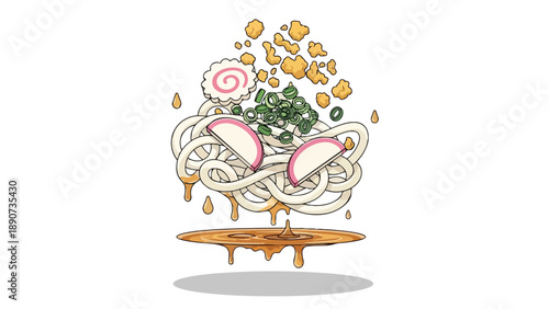 Stylized depiction of fresh meat cooking in a pan, bubbling oil indicating a culinary process