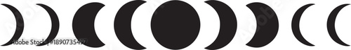 “Moon Phases Silhouette – Lunar Cycle Vector Black on White”