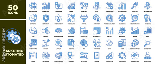 Marketing Automated Icon Sheet Blue White