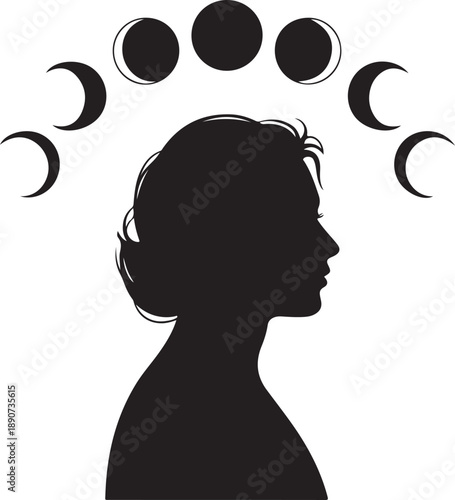 “Moon Phases Silhouette – Lunar Cycle Vector Black on White”