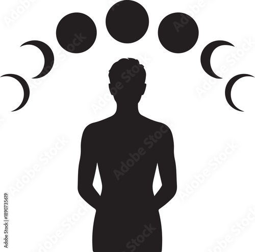 “Moon Phases Silhouette – Lunar Cycle Vector Black on White”